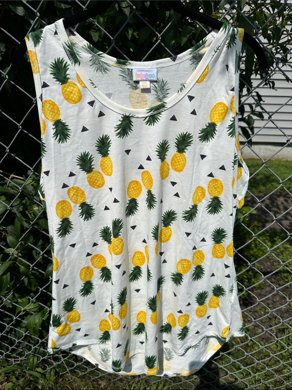LuLaRoe Yellow Pineapple Print Tank Top with Green Leaves